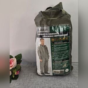 Vintage Wetskins Dry‎ Wear Rain Suit Unisex Green Waterproof Jacket Pants Sz XXL